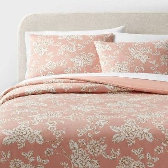 Threshold - Full/Queen Floral Print Duvet and Sham Set Light P Pink - Picture 1 of 4